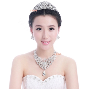 Luxury Wedding Jewelry Sets for Bridal Crystal Peacock Tiara & Earrings & Rhinestone Necklace