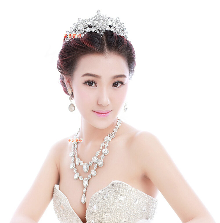 Luxury Wedding Jewelry Sets for Bridal Crystal Water-drop Tiara & Earrings & Rhinestone Necklace