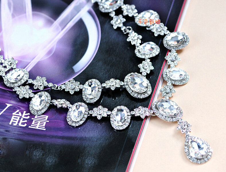 Luxury Wedding Jewelry Sets for Bridal Crystal Water-drop Tiara & Earrings & Rhinestone Necklace