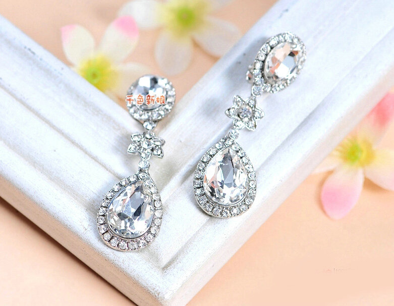 Luxury Wedding Jewelry Sets for Bridal Crystal Water-drop Tiara & Earrings & Rhinestone Necklace