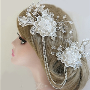 New Unique Crystal beads Hairwear Bridal Lace Flower Hair Headband Wedding Hair Accessories