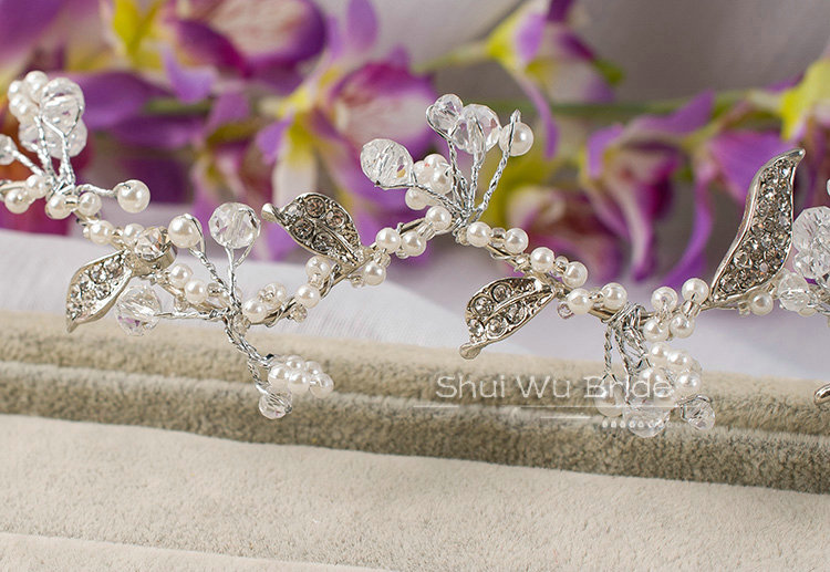 Retro Wedding Jewelry Flower Pearl Crystal Beads Tiaras Bridal Rhinestone Hair Headband Accessories