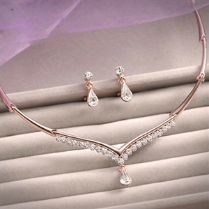 Simple Wedding Bridal Accessories Water drops Diamond Crystal Necklace Earrings Sets