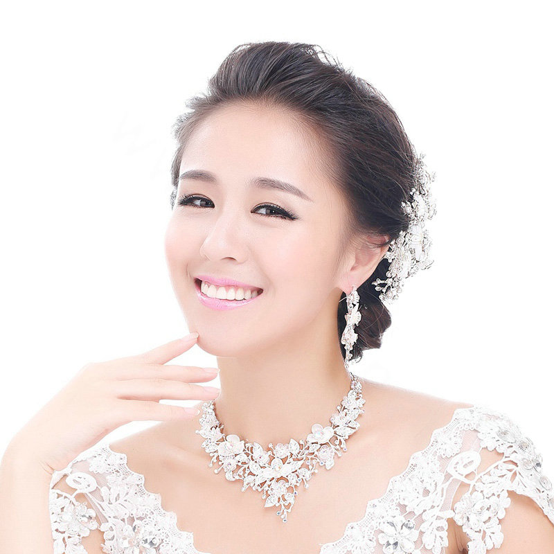 Unique Fashion Wedding Jewelry Sets AB Crystal Floral Earrings & Bridal Rhinestone Necklace