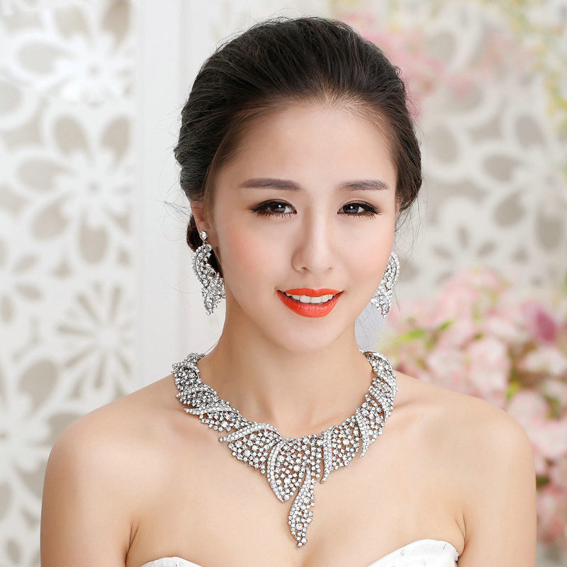 Unique Fashion Wedding Jewelry Sets Crystal Diamond Earrings & Bridal Statement Necklace