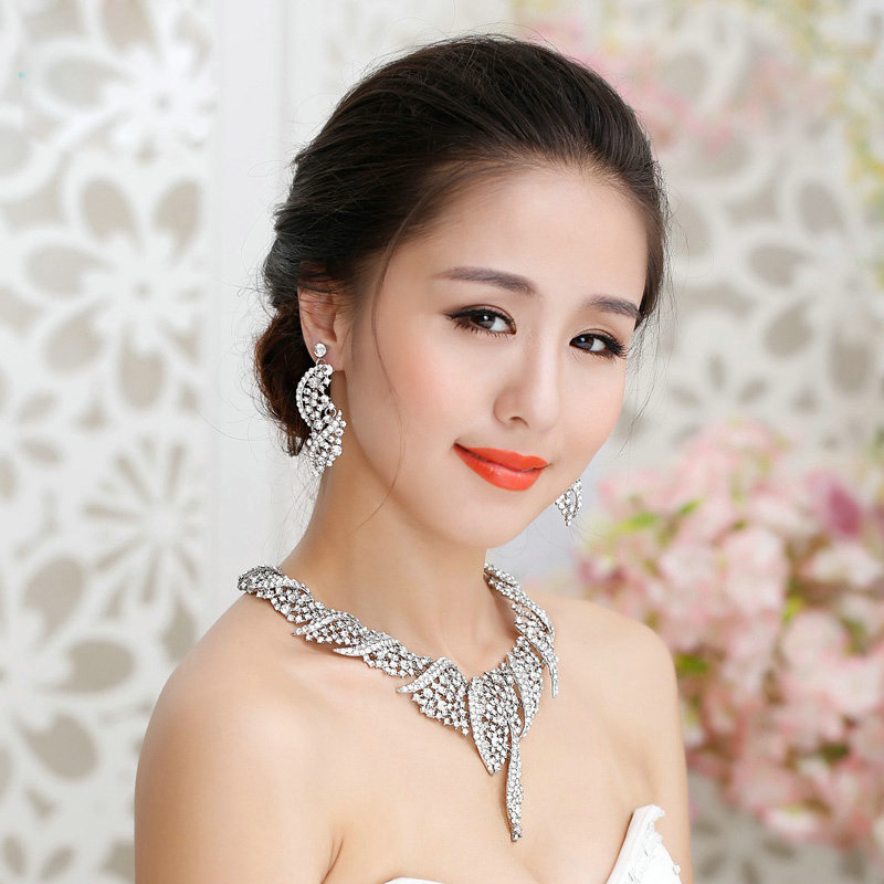 Unique Fashion Wedding Jewelry Sets Crystal Diamond Earrings & Bridal Statement Necklace