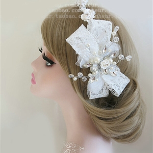 Vintage Bowknot Crystal Bridal Hairwear Lace Flower Hair Headband Jewelry Wedding Bride Hair Accessories