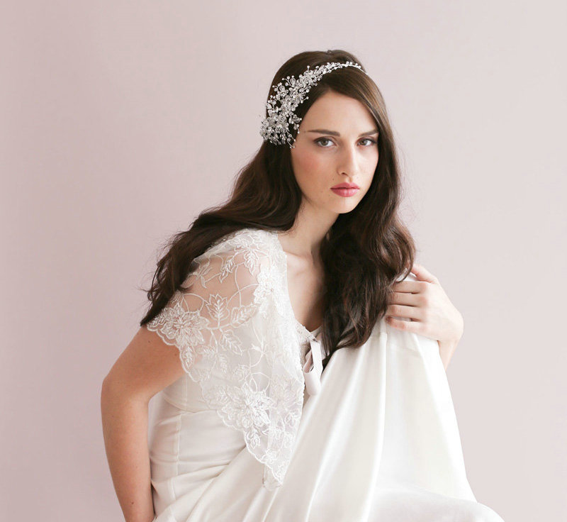 Vintage Luxury Beaded Crystal Flower Hair Band Bridal Wedding Hair Hoop Accessories