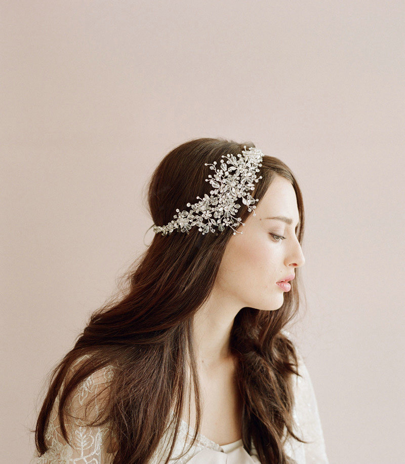 Vintage Luxury Beaded Crystal Flower Hair Band Bridal Wedding Hair Hoop Accessories