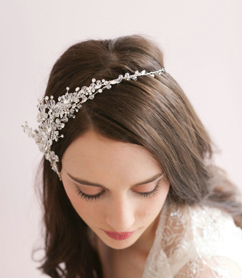 Vintage Luxury Beaded Crystal Flower Hair Band Bridal Wedding Hair Hoop Accessories