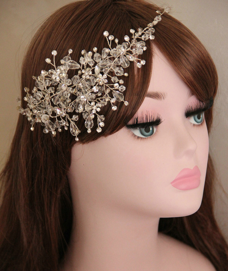 Vintage Luxury Beaded Crystal Flower Hair Band Bridal Wedding Hair Hoop Accessories