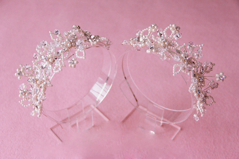 Vintage Luxury Beaded Crystal Flower Hair Band Pearl Bridal Wedding Hair Hoop Accessories