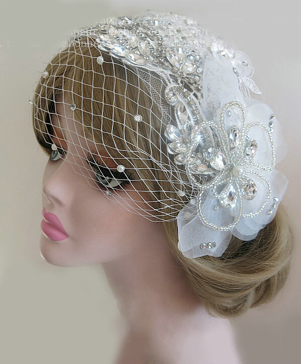 Vintage Mesh Crystal Bridal Hairwear Lace Flower Hair Headband Jewelry Wedding Bride Hair Accessories