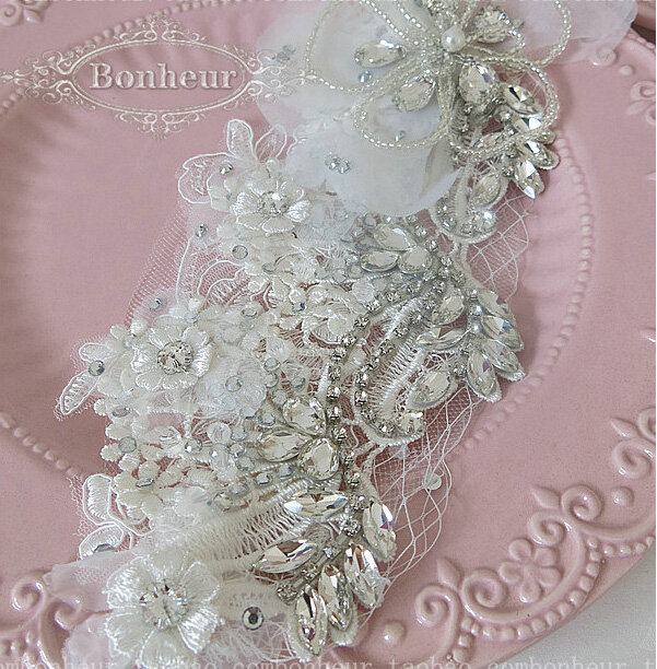Vintage Mesh Crystal Bridal Hairwear Lace Flower Hair Headband Jewelry Wedding Bride Hair Accessories