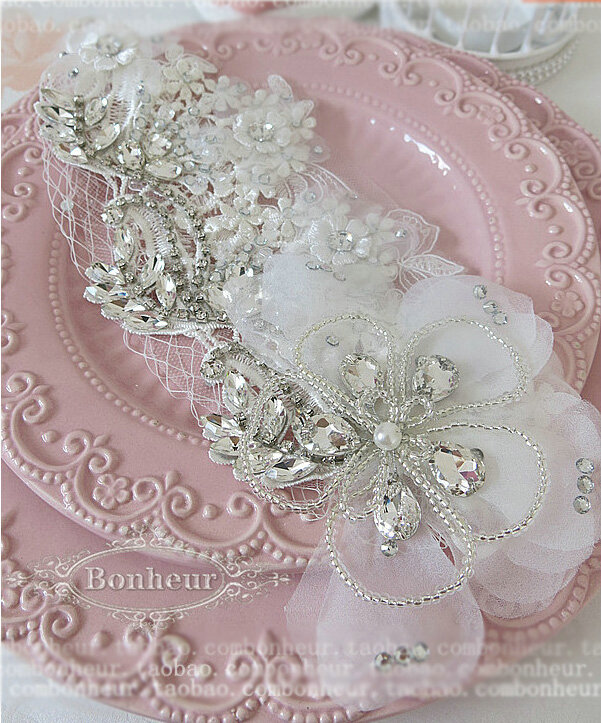 Vintage Mesh Crystal Bridal Hairwear Lace Flower Hair Headband Jewelry Wedding Bride Hair Accessories