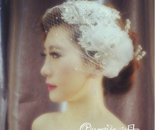 Vintage Mesh Crystal Bridal Hairwear Lace Flower Hair Headband Jewelry Wedding Bride Hair Accessories