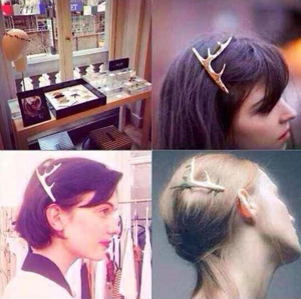 Antique Simple Retro Woman Gold Plated Delicate Alloy Antlers Side Clip Hair pin Accessories