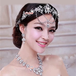 Bridal Wedding Alloy Flower Rhinestone Crystal Tassel Tiaras Crown Headband Hair Accessories
