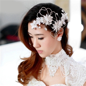 Classic Wedding Headdress Rhinestone Crystal Lace Lily Flower Bridal Headband Hair Accessories