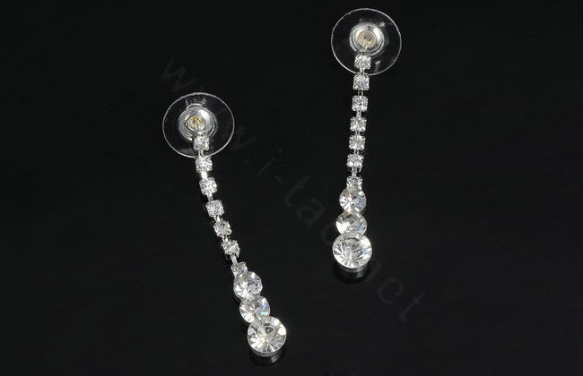 Crystal Tennis Drop 14-17 Silver Bridal Bridesmaid Jewelry Sets Rhinestone Necklace Earrings