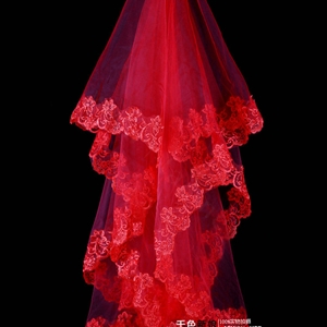 Elegant Cathedral 300cm Long Handmade Red Lace Flower Bridal Wedding Veil Bride Deco