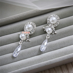 Elegant High Quality Wedding Jewelry Pearl Crystal Bridal Pendant Earrings Accessories