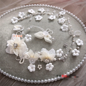 Elegant Wedding Headdress Pearl Rhinestone Crystal Tulle Flower Bridal Headband Hair Accessories