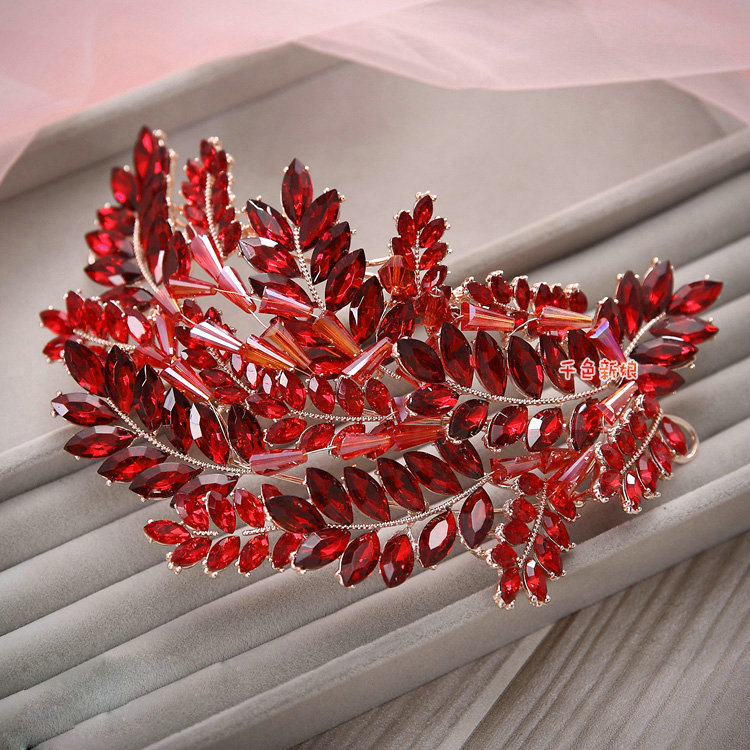 Elegant Wedding Headdress Red Crystal Beads Flower Rhinestone Bridal Headband Hair Accessories