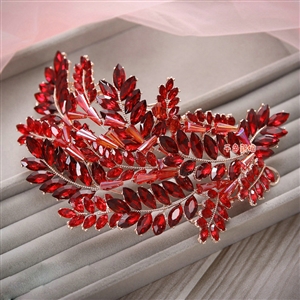 Elegant Wedding Headdress Red Crystal Beads Flower Rhinestone Bridal Headband Hair Accessories