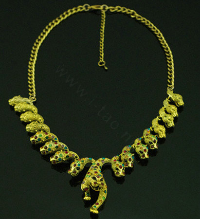 Europe Fashion Exaggeration Women Gold-plated Punk Metal Diamond Cheetahs Bib Necklace Clavicle Chain
