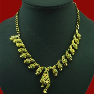Europe Fashion Exaggeration Women Gold-plated Punk Metal Diamond Cheetahs Bib Necklace Clavicle Chain