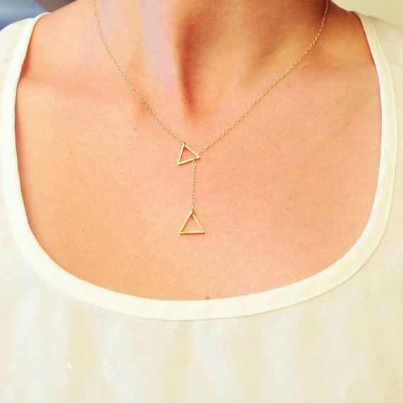 European Fashion Across Triangle Gold-plated Necklace Golden Clavicle Chain For Women