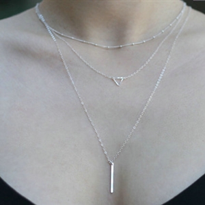 European Fashion Multi-layers Triangle Bar Gold-plated Necklace Silver Clavicle Chain For Women