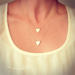 European Fashion Simple Women Double layer Triangle Gold-plated Necklace Clavicle Chain