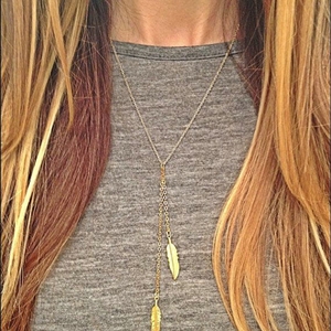 European Fashion Simple Women Golden Leaf Angel wings Tassel Gold-plated Necklace Clavicle Chain