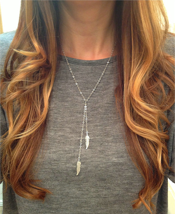 European Fashion Simple Women Silver Leaf Angel wings Tassel Gold-plated Necklace Clavicle Chain