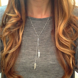 European Fashion Simple Women Silver Leaf Angel wings Tassel Gold-plated Necklace Clavicle Chain