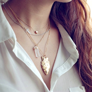 European Fashion Women Multi layer Gold-plated Cross Irregular Metal Pendant Necklace Clavicle Chain