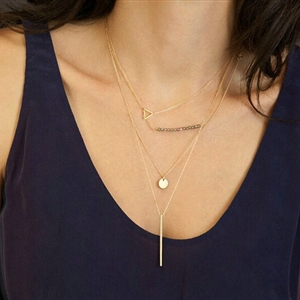 European Fashion Women Multi layers Triangle Bar Crystal Bead Gold-plated Necklace Clavicle Chain