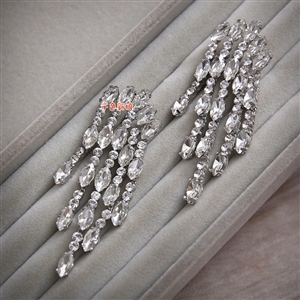 Fashion Banquet Wedding Jewelry Eardrop Rhinestone Crystal Bridal Tassel Earrings Silver Plated