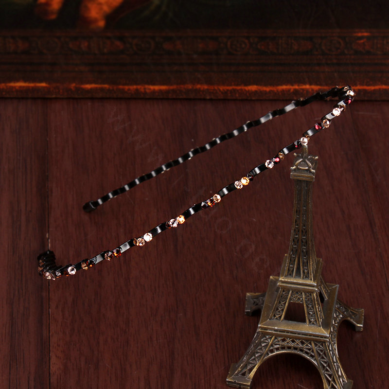 Fashion Girls Coffee Rhinestone Alloy Slim Thin Waves HeadBand Woman Crystal Hair Hoop Accessories