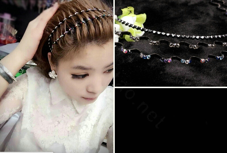 Fashion Girls Coffee Rhinestone Alloy Slim Thin Waves HeadBand Woman Crystal Hair Hoop Accessories