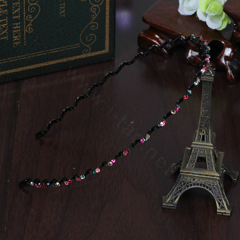 Fashion Girls Colour Rhinestone Alloy Slim Waves HeadBand Woman Hair Hoop Accessories