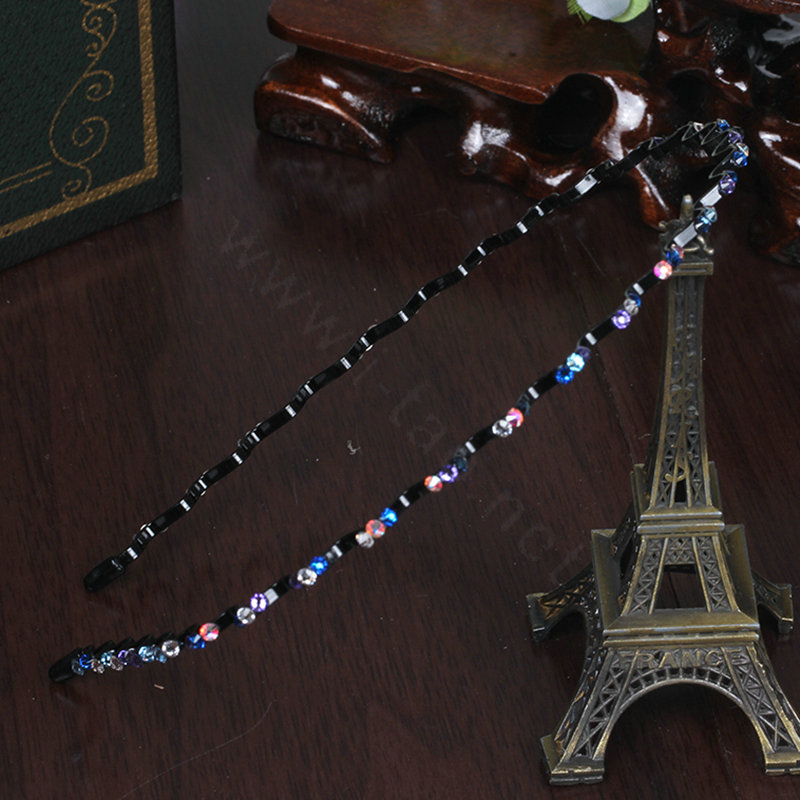 Fashion Girls Gradient blue Rhinestone Alloy Slim Waves HeadBand Woman Hair Hoop Accessories