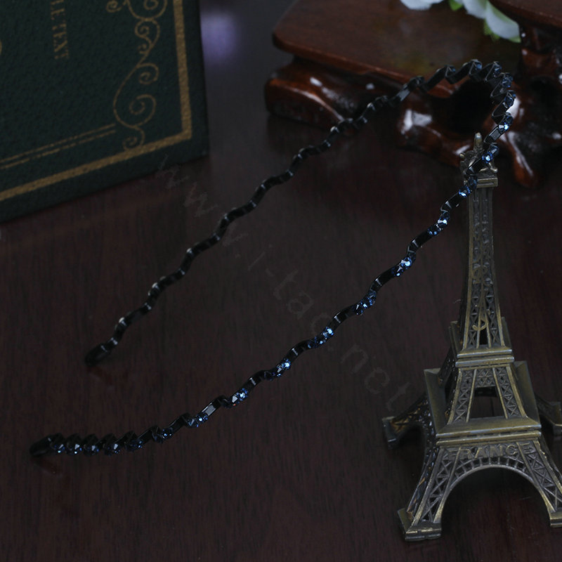 Fashion Girls Sapphire Rhinestone Alloy Slim Thin Waves HeadBand Woman Crystal Hair Hoop Accessories