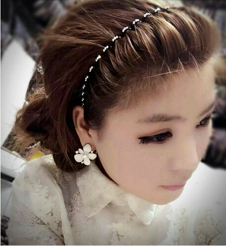 Fashion Man Woman Grey Rhinestone Ultrathin Alloy Waves HeadBand Girls Hair Hoop Accessories