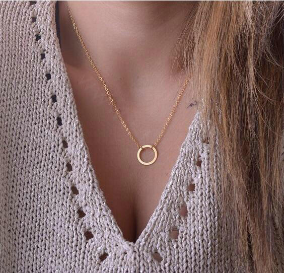 Fashion Personality Simple Women Metal Circle Ring Gold-plated Short Necklace Clavicle Chain