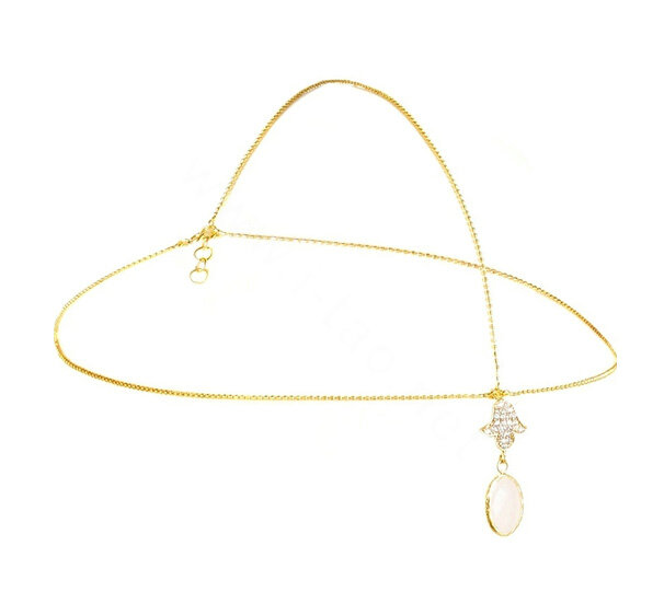 Fashion Personality Woman Bohemia Pink Crystal Pendant Alloy Beads Chain Headband Hair Accessories
