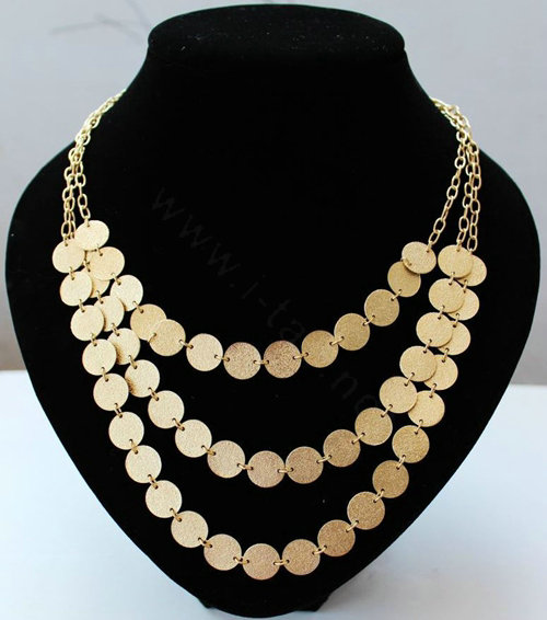 Fashion Personality Women Golden Gold-plated Multilayer Matte Texture Metal Sequins Necklace Clavicle Chain