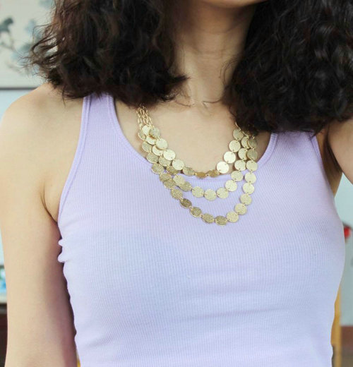 Fashion Personality Women Golden Gold-plated Multilayer Matte Texture Metal Sequins Necklace Clavicle Chain
